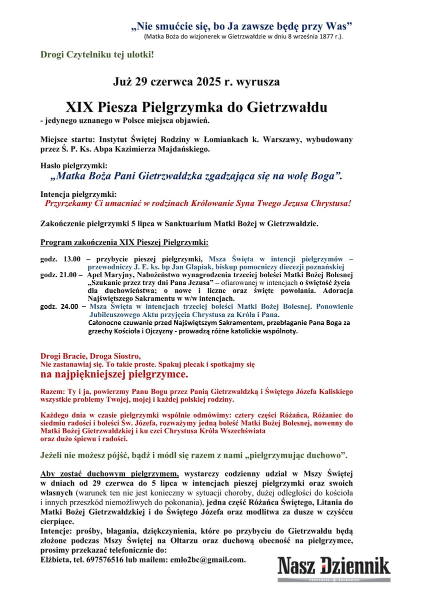 Pielgrzymka z Łomianek 25 r. 2